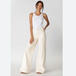 J Brand Thelma Wide-Leg High Rise Jeans in Pale Yellow Amaya Cream Size 26